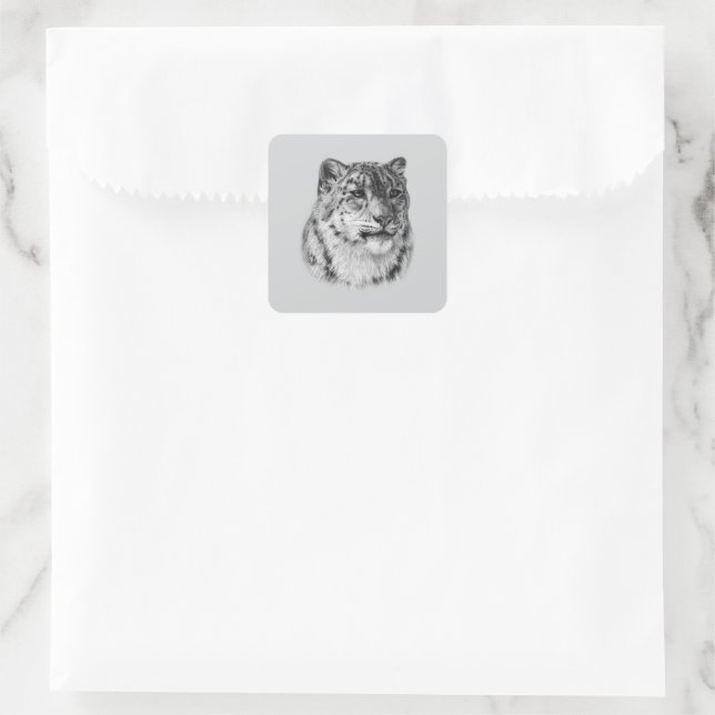 Hand-Drawn Snow Leopard  Square Sticker (Bag)