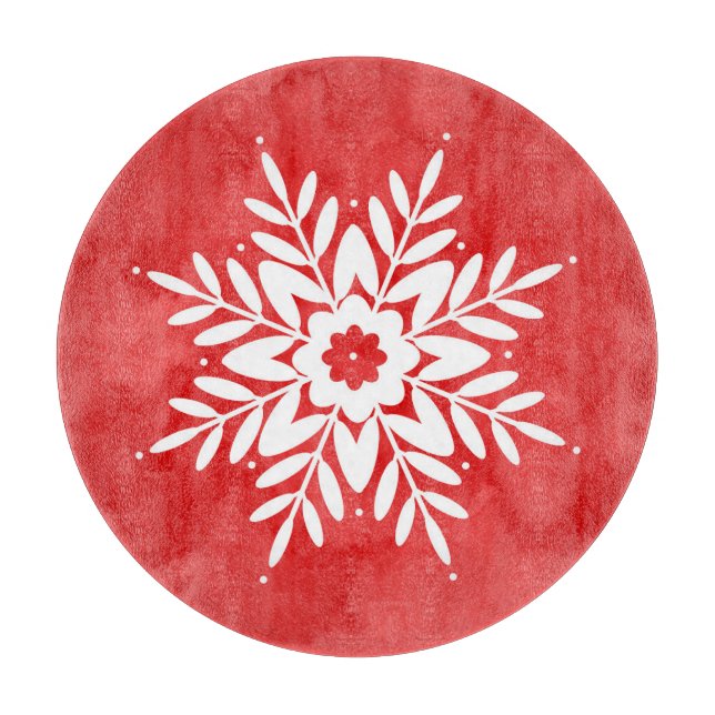Hand Drawn Snowflake, Abstract Watercolor Cutting Board (Front)