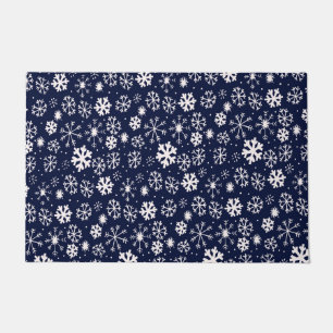 Hand Drawn Snowflake Blizzard With Navy Classic Bl Doormat