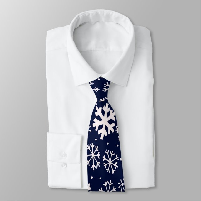 Hand Drawn Snowflake Blizzard With Navy Classic Bl Tie (Tied)