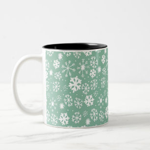 Hand Drawn Snowflake Snowstorm With Green Sherbert Two-Tone Coffee Mug