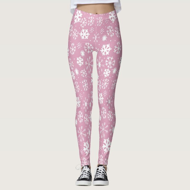 Hand Drawn Snowflake Snowstorm With Marshmallow Pi Leggings (Front)