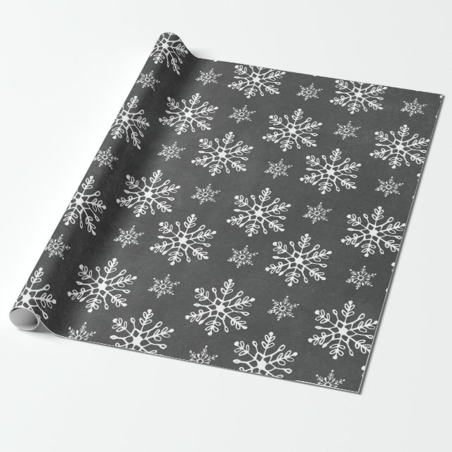 Hand Drawn Snowflakes Chalkboard Holiday Wrapping Paper (Unrolled)