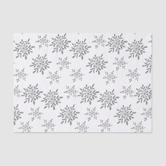 Hand Drawn Snowflakes Silver Glitter Holiday Tissue Paper (Front)