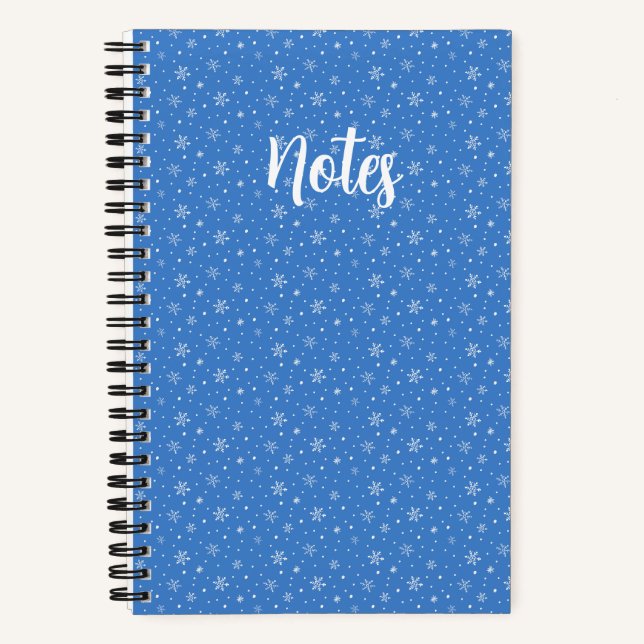 Hand-Drawn Snowflakes Whimsical Winter Blue Small Notebook (Front)