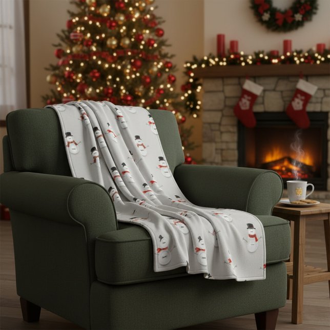 Hand-Drawn Snowmen on Grey Winter  Fleece Blanket (Creator Uploaded)