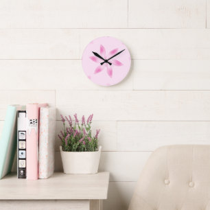 Hand-Drawn Soft Pink Sakura Flower Minimalist Round Clock