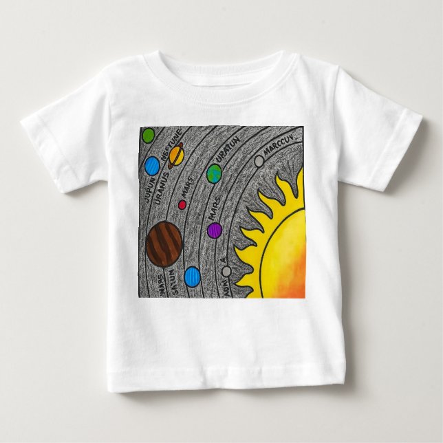 Hand-Drawn Solar System Art – Colourful Space Lear Baby T-Shirt (Front)