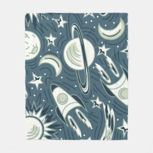 Hand drawn space seamless vintage pattern. Planets Fleece Blanket