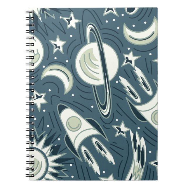Hand drawn space seamless vintage pattern. Planets Notebook (Front)