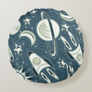 Hand drawn space seamless vintage pattern. Planets Round Cushion