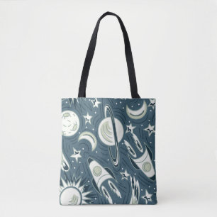 Hand drawn space seamless vintage pattern. Planets Tote Bag