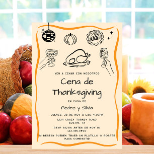 Hand Drawn Spanish Thanksgiving Dinner Invitation
