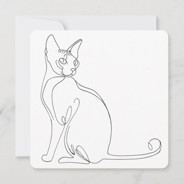 Hand Drawn Sphynx Cat Minimalist Design Invitation (Front)