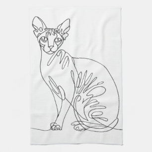Hand Drawn Sphynx Cat - Minimalist Line Art Tea Towel