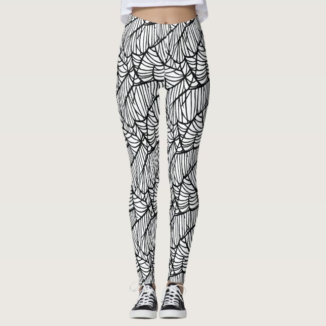 Hand Drawn Spider Web Halloween Pattern Leggings (Front)