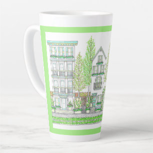 Hand Drawn Spring City Green Large Latte Mug