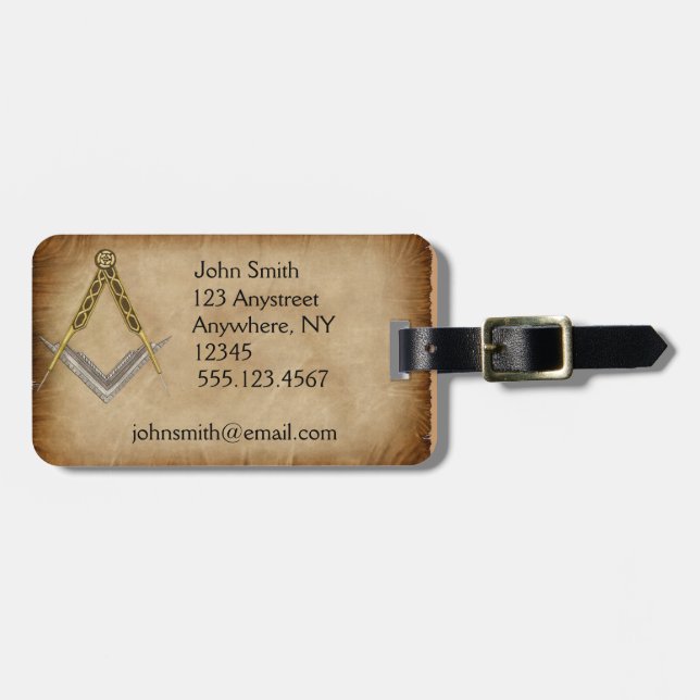 Hand Drawn Square and Compass Luggage Tag (Front Horizontal)