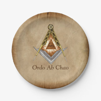 Hand Drawn Square and Compass With All Seeing Eye Paper Plate