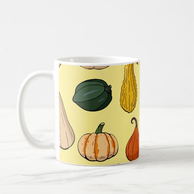 Hand-drawn squashes, seamless vegetable pattern. coffee mug (Left)