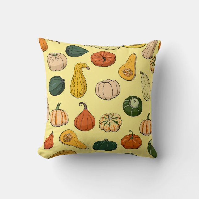 Hand-drawn squashes, seamless vegetable pattern. cushion (Front)