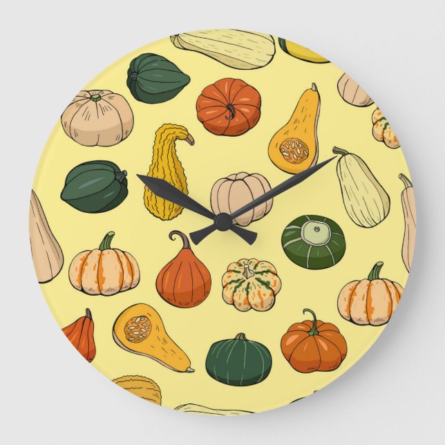 Hand-drawn squashes, seamless vegetable pattern. large clock (Front)
