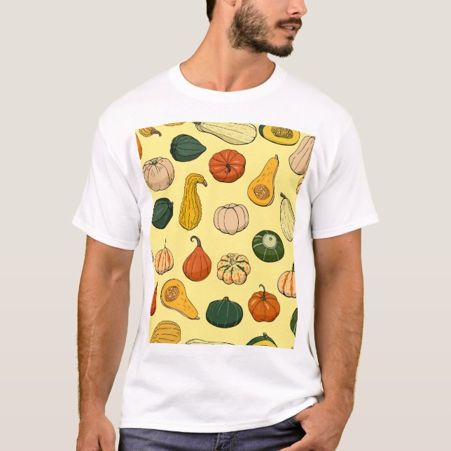Hand-drawn squashes, seamless vegetable pattern. T-Shirt (Front)
