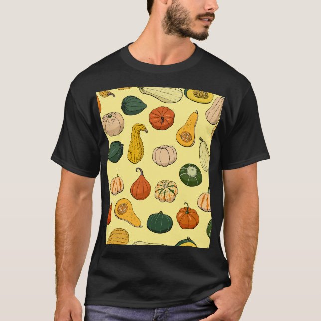 Hand-drawn squashes, seamless vegetable pattern. T-Shirt (Front)