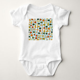 Hand-drawn squashes, striped seamless background. baby bodysuit