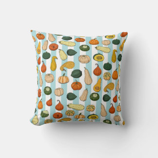 Hand-drawn squashes, striped seamless background. cushion