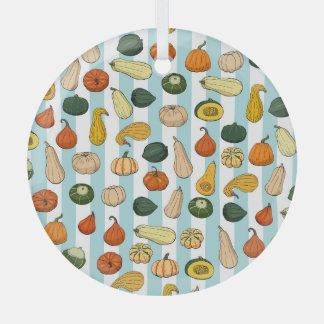 Hand-drawn squashes, striped seamless background. glass tree decoration