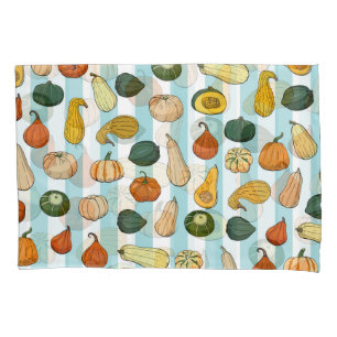 Hand-drawn squashes, striped seamless background. pillowcase