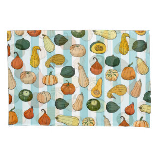 Hand-drawn squashes, striped seamless background. pillowcase