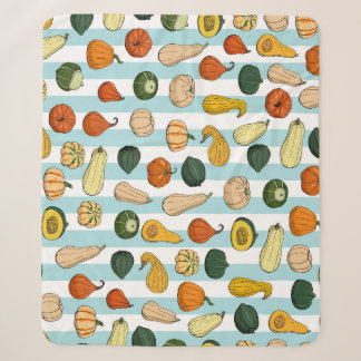 Hand-drawn squashes, striped seamless background. sherpa blanket