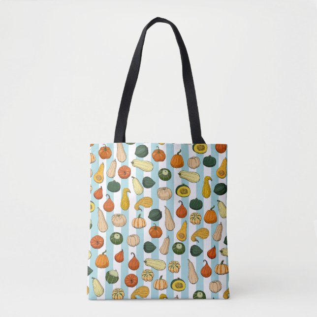 Hand-drawn squashes, striped seamless background. tote bag (Front)