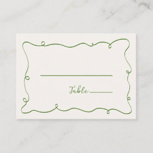 Hand Drawn Squiggle Frame Green Place Card