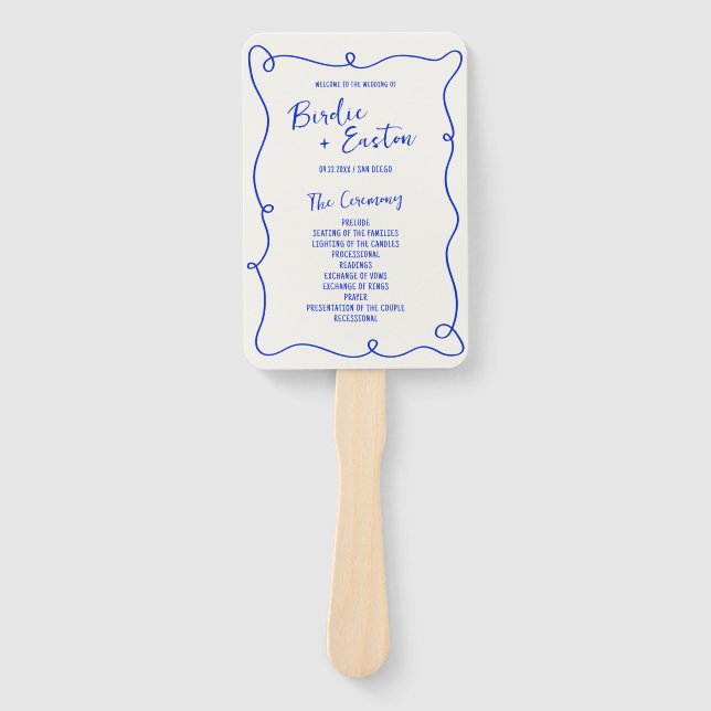 Hand Drawn Squiggle Frame Wedding Program Fan (Front)