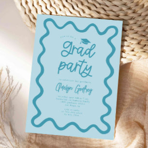 Hand Drawn Squiggly Line Bue Graduation Party Invitation