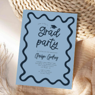Hand Drawn Squiggly Line Navy Graduation Party Invitation