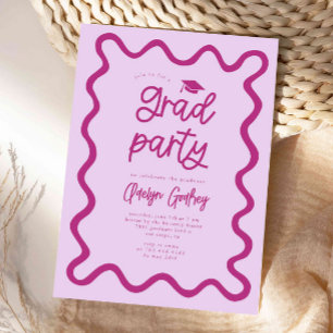 Hand Drawn Squiggly Line Pink Graduation Party Invitation