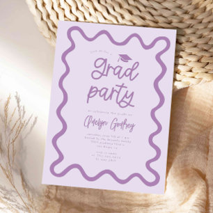 Hand Drawn Squiggly Line Purple Graduation Party Invitation