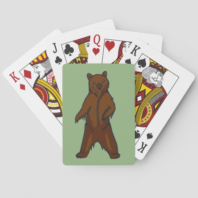 Hand-drawn Standing Brown Grizzly Bear Playing Cards (Back)