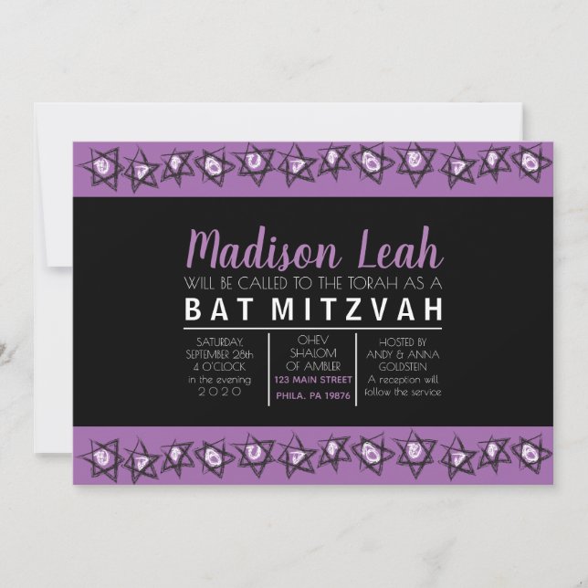 HAND-DRAWN STARS Bar Bat Mitzvah Invitation (Front)