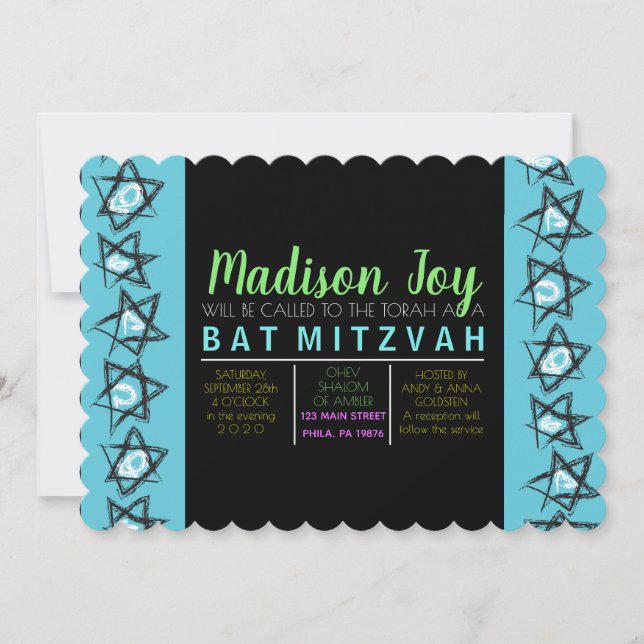 HAND-DRAWN STARS Bar Bat Mitzvah Invitation (Front)