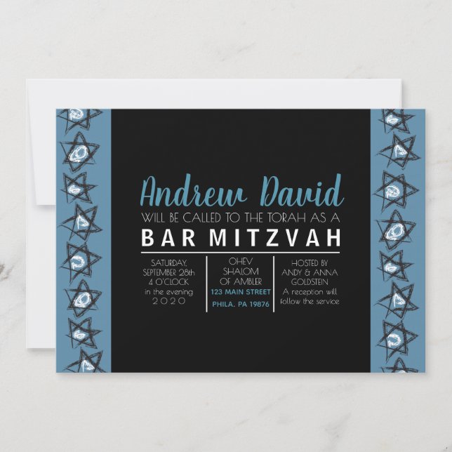 HAND-DRAWN STARS Bar Bat Mitzvah Invitation (Front)