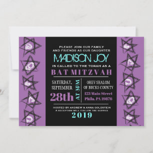 HAND DRAWN STARS Bat Bar Mitzvah Invitation