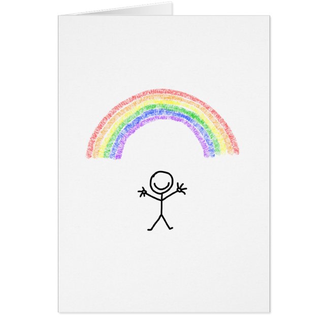 Hand drawn stick man under a rainbow card (Front)