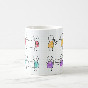 Hand-Drawn Stickman Coffee Mug Set