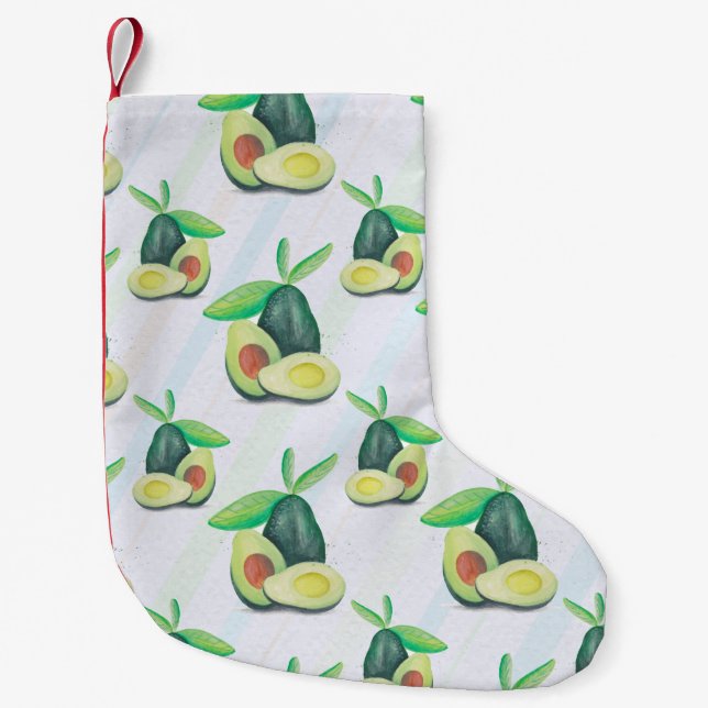 Hand Drawn Still Life Avocado Pattern Small Christmas Stocking (Front)
