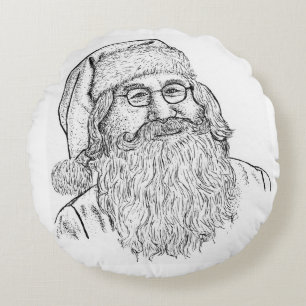 Hand-Drawn Stippled Santa Claus Round Throw Pillow